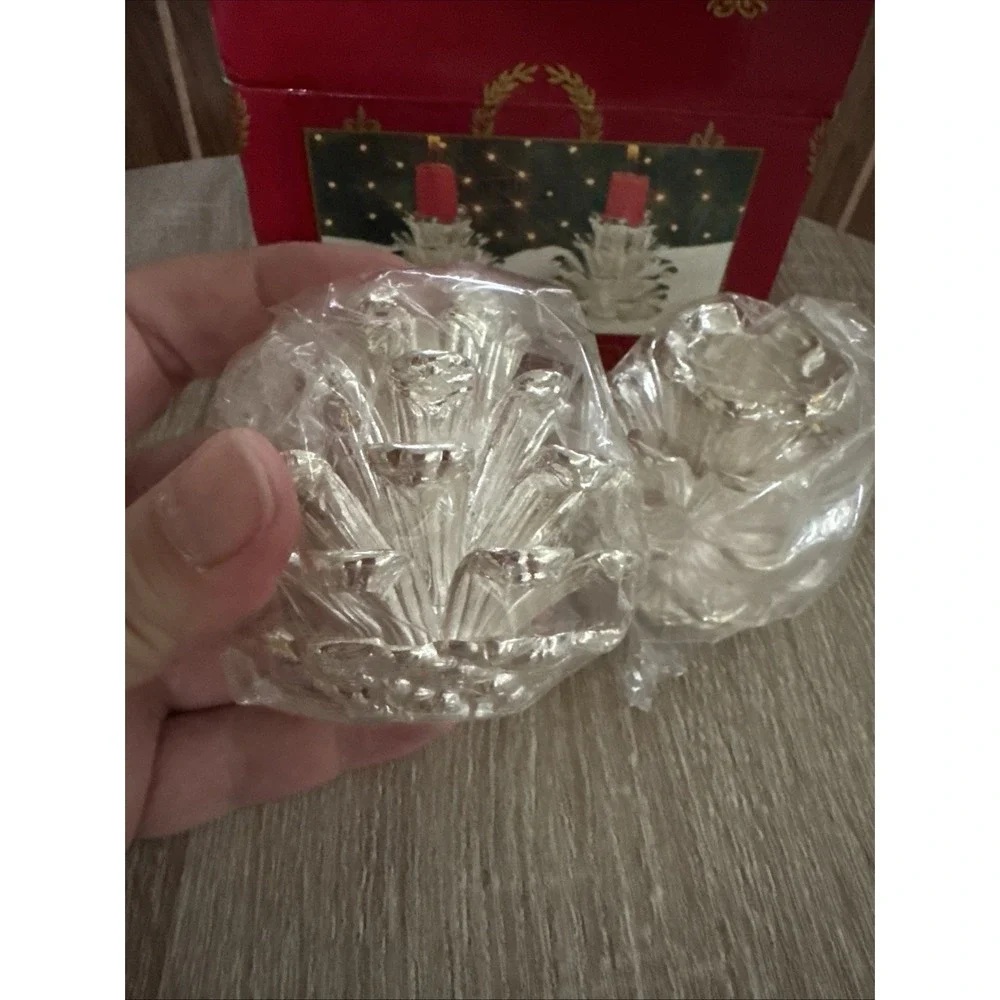Vintage Silver Plated Christmas Candleholders Set of Two Pine Cone (NIB) 1997